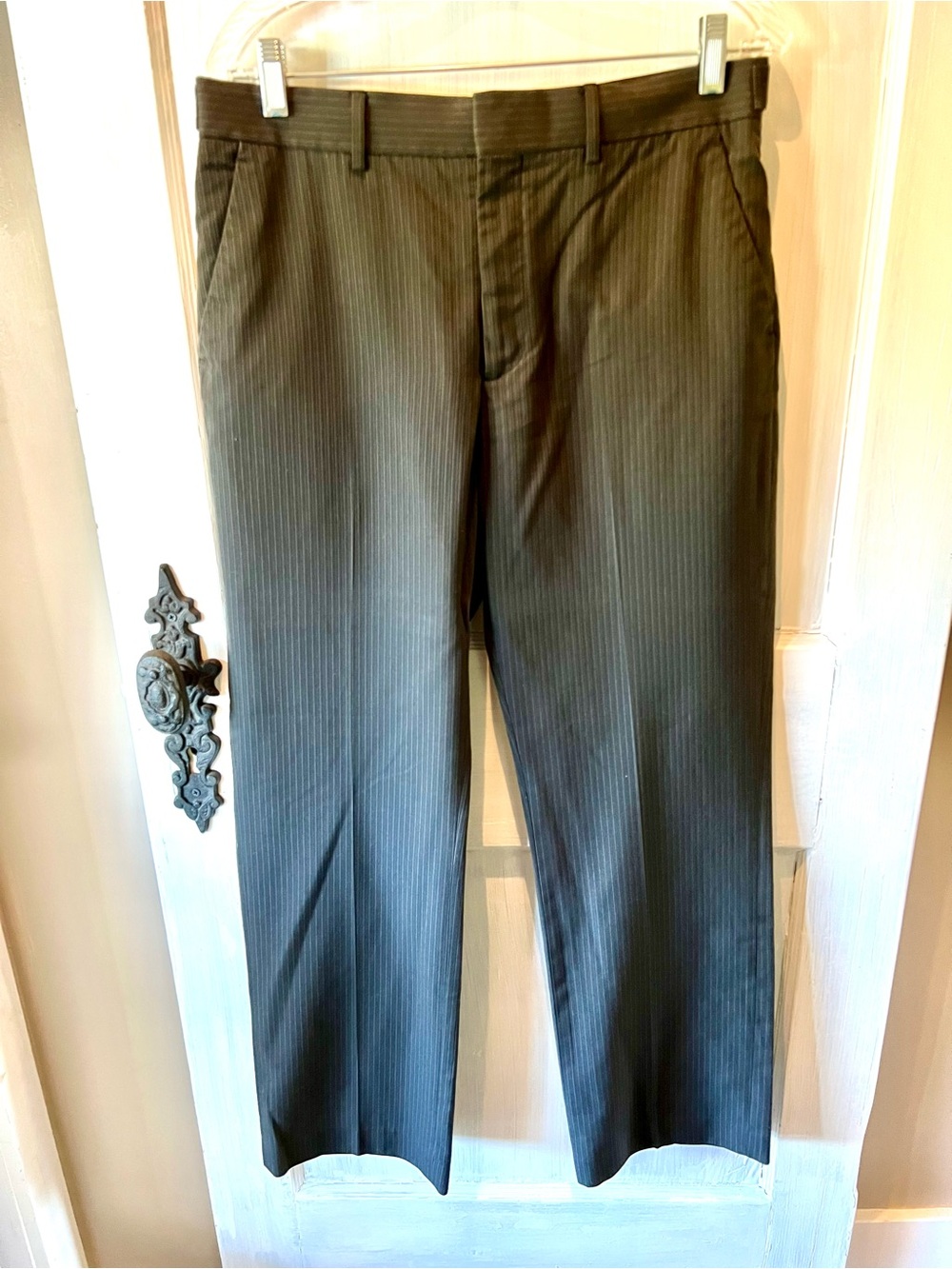 Express Men's Producer Pants in Brown Pinstripe